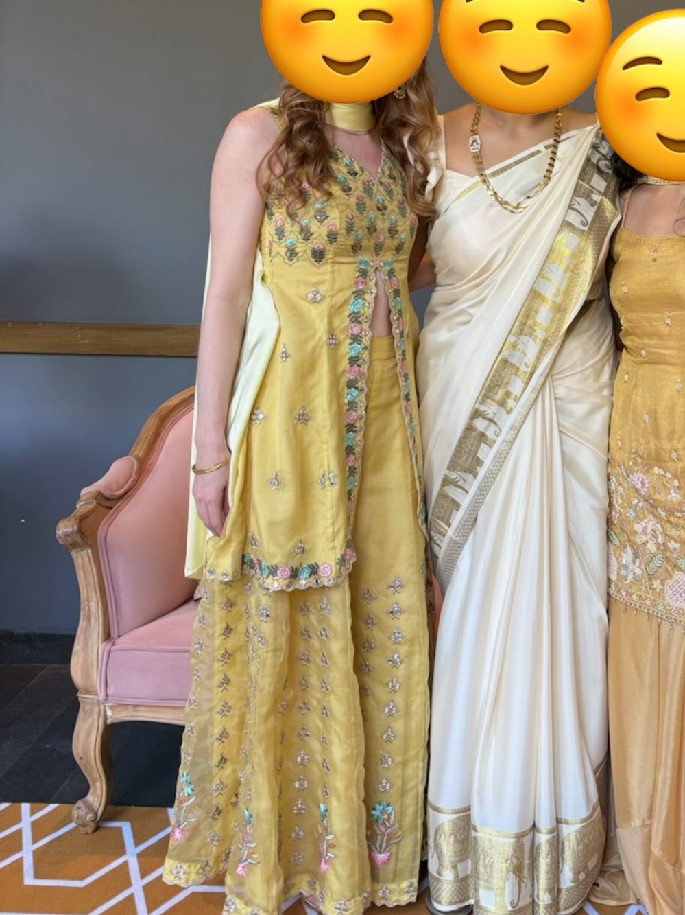 Yellow Embroidered Indian Kurta Set with Mirrorwork